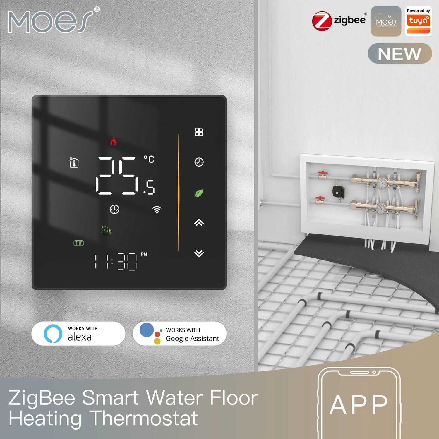 Smart water floor heating thermostat.