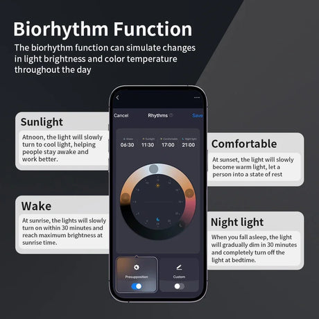 Smartphone displaying biorhythm light settings.