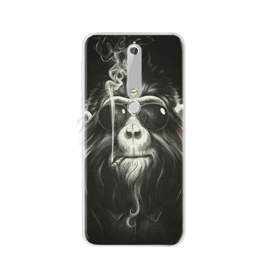 Smartphone case with smoking monkey design.