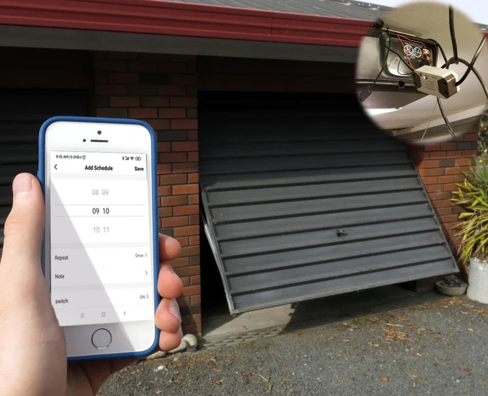 Smartphone controlling garage door.