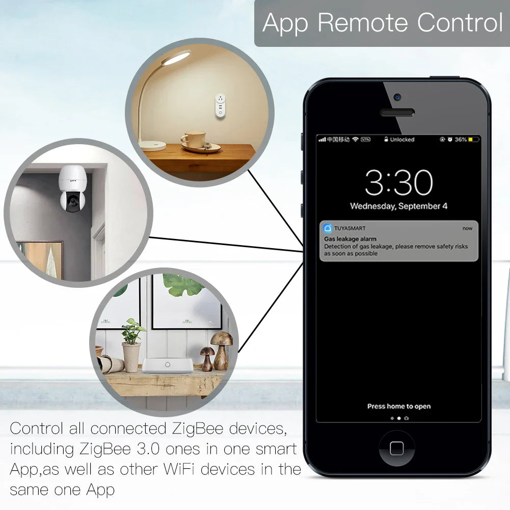 Smartphone displaying a gas leakage alarm.