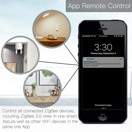 Smartphone displaying a gas leakage alarm.