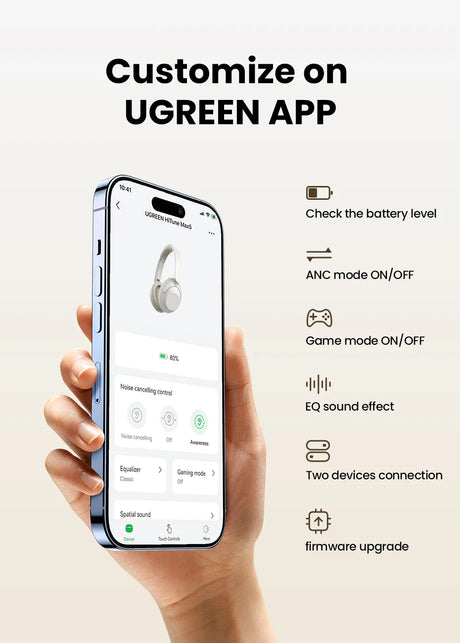 Smartphone displaying headphone customization app.