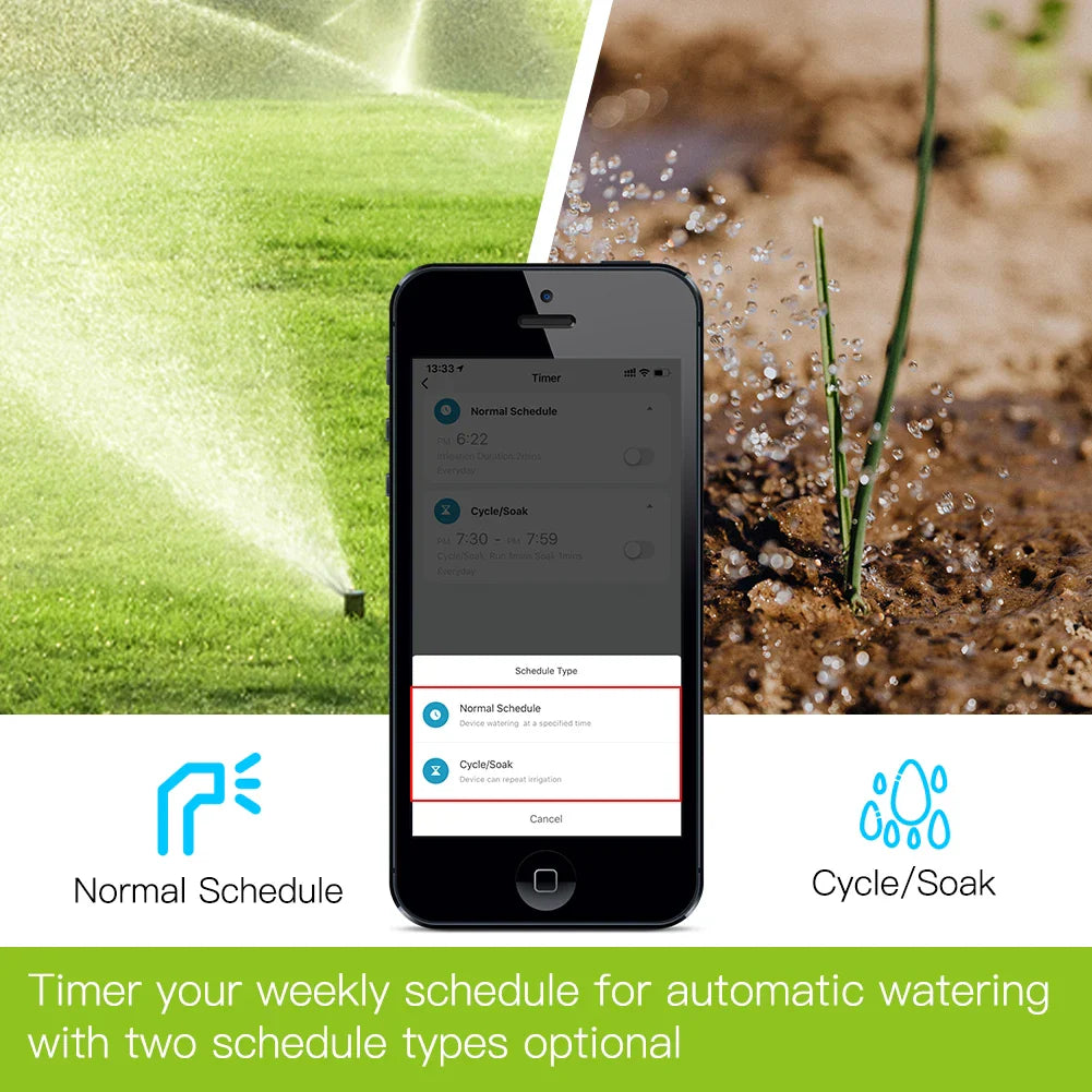 Smartphone displaying watering schedule options.