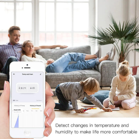 Smartphone displaying temperature and humidity data.