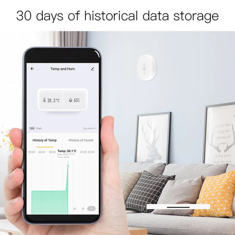 Smartphone displaying temperature and humidity data.