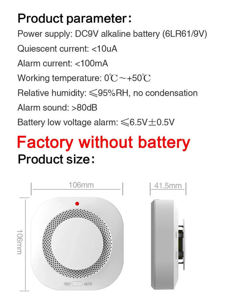 Smoke detector specifications.