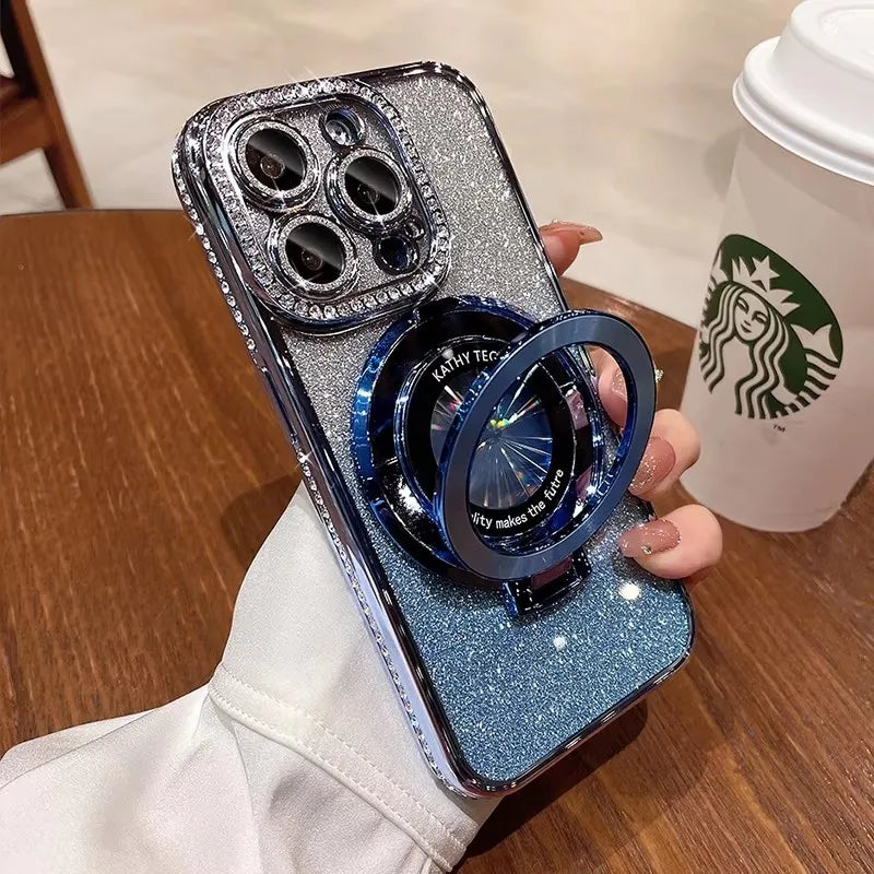 Sparkly, jeweled phone case with ring stand.