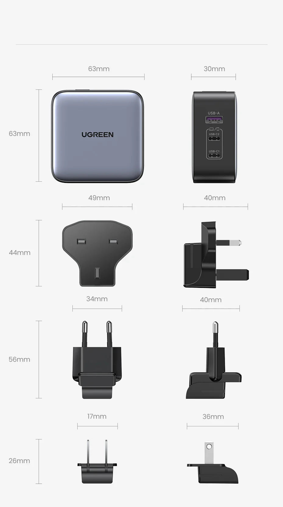 Square gray electronic device with rounded corners, likely a portable charger or power bank.