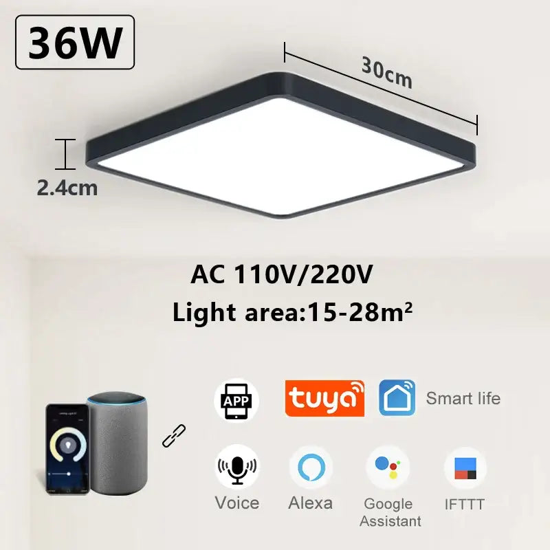 A square led ceiling light with a white background