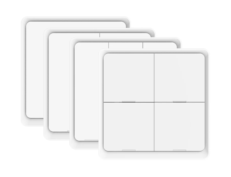 Stack of white smart light switches.