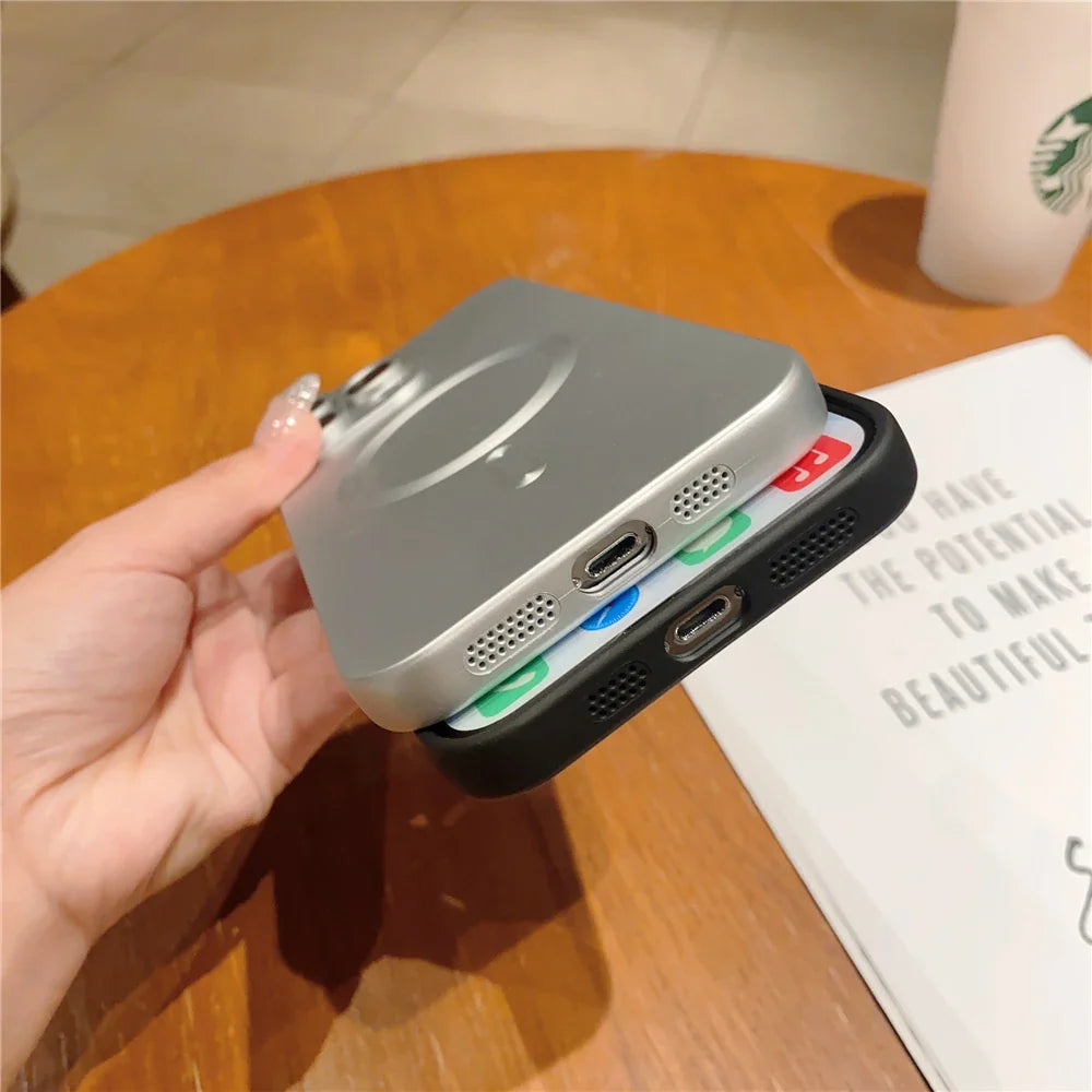 Stacked iPhones with protective cases.