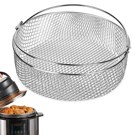 a stainless steel mesh basket with a lid
