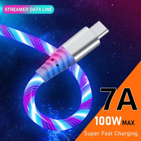a usb cable with a glowing blue and purple glow