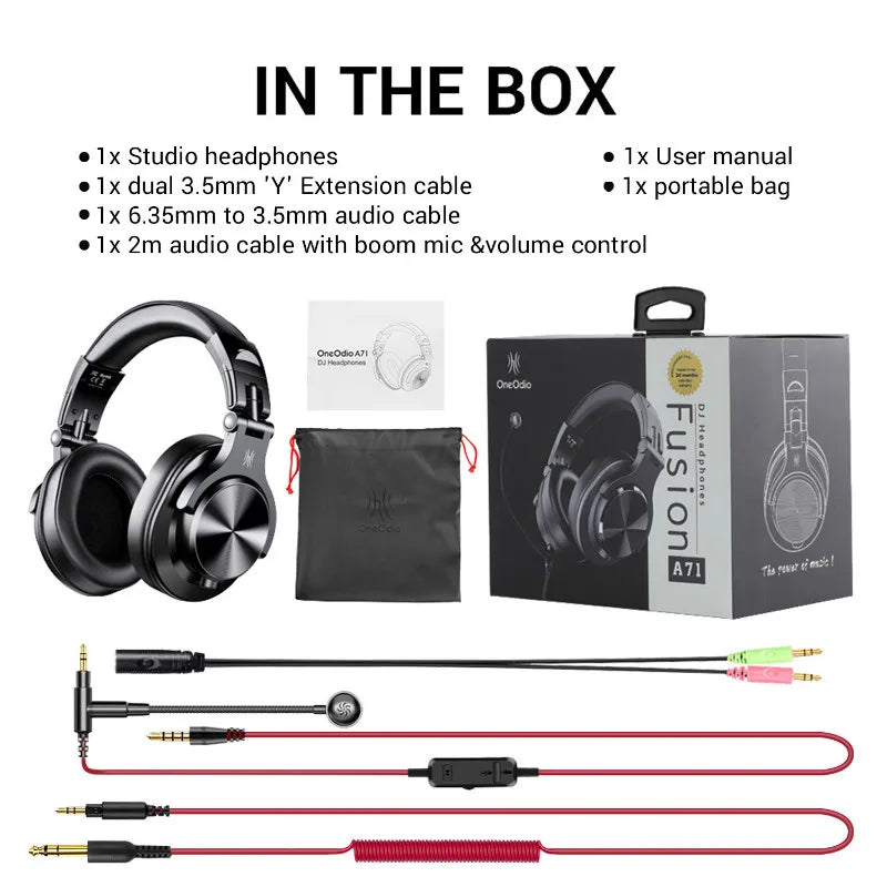 Studio headphones and accessories.