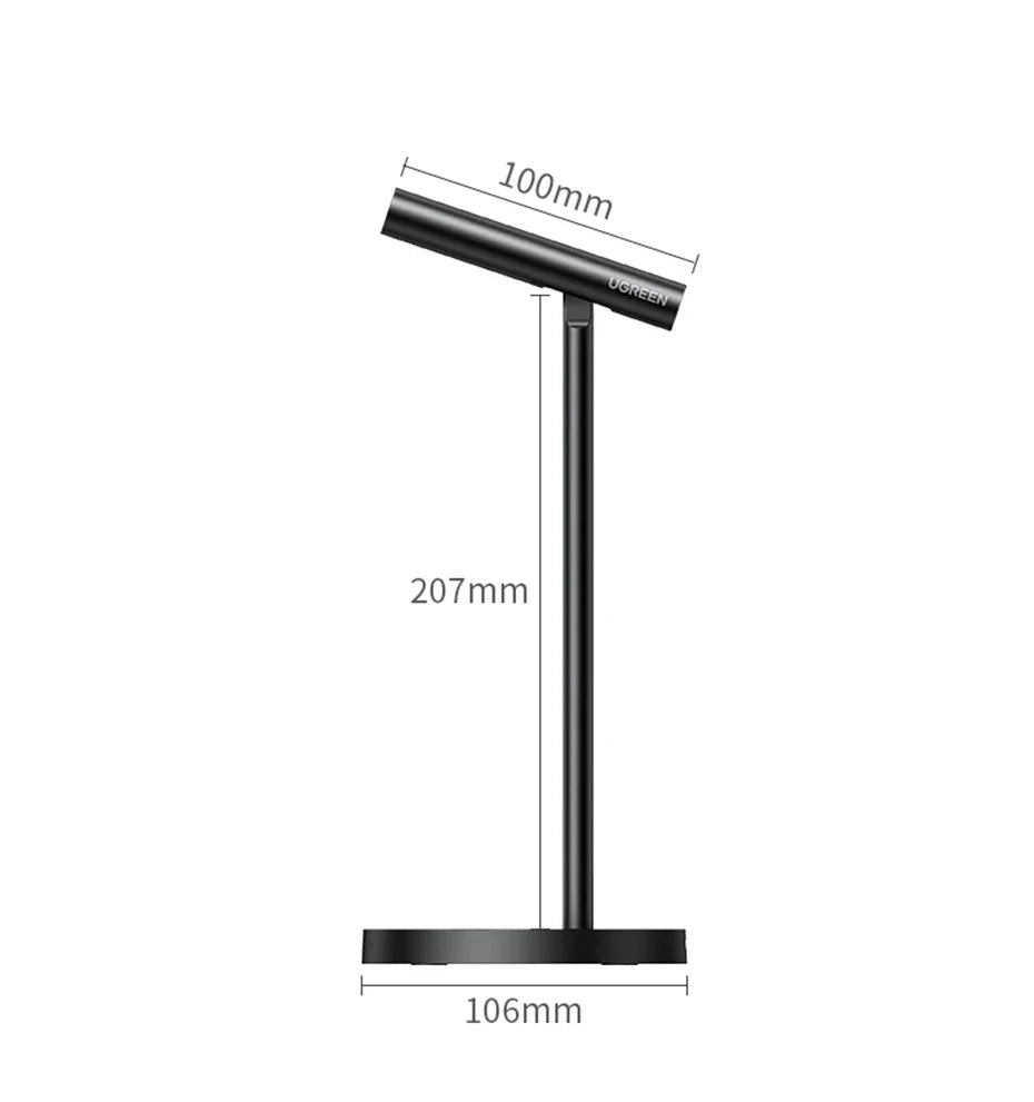 T-shaped metal stand with measurements indicated for its dimensions.