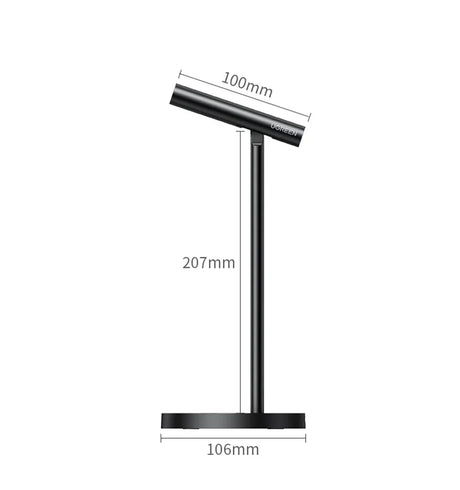 T-shaped metal stand with measurements indicated for its dimensions.