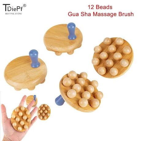 a hand is holding a wooden toy with a bunch of mushrooms
