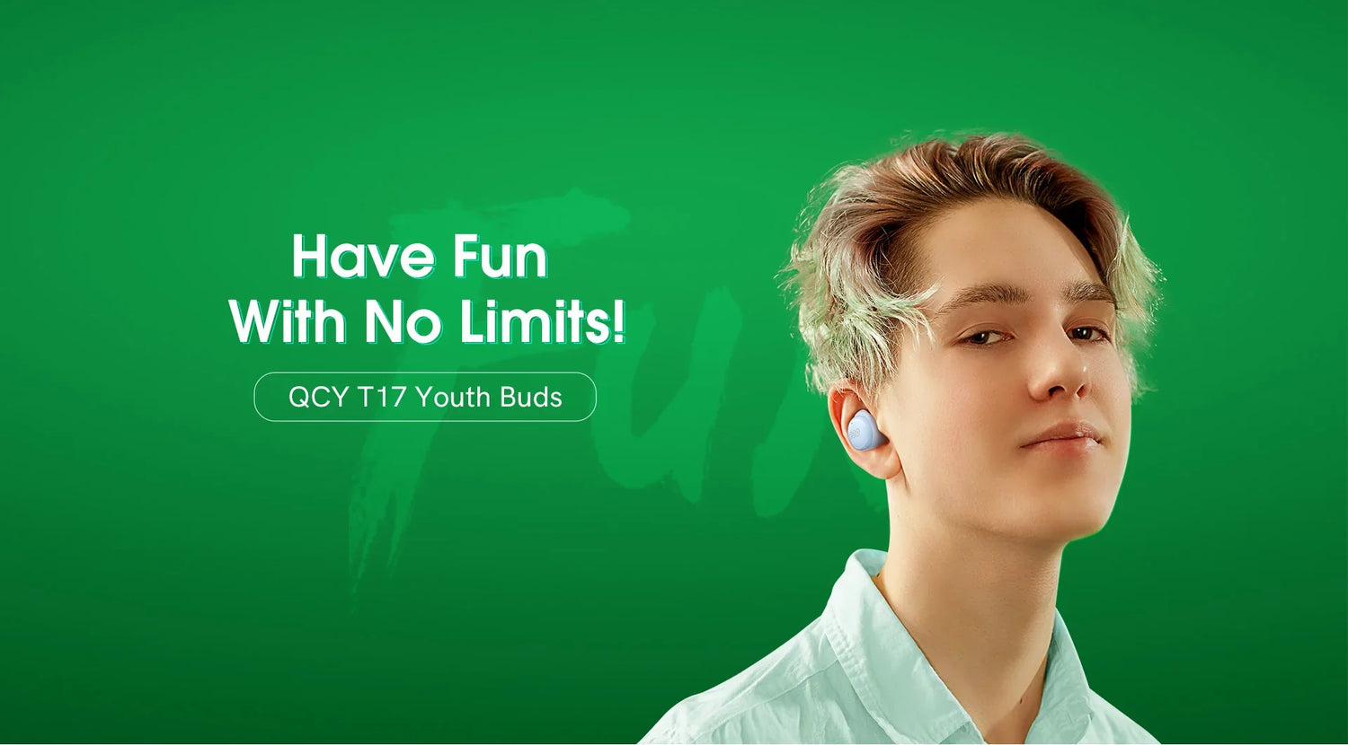 Teenager wearing wireless earbuds.