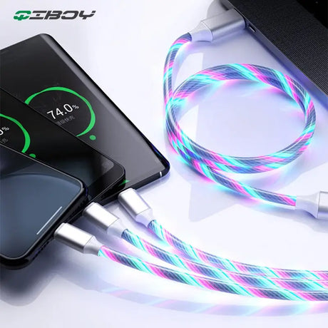 a black phone with a neon colored cable