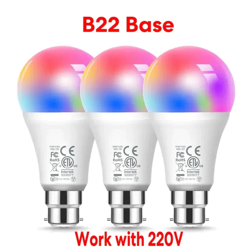 Three different color led bulbs with a white background
