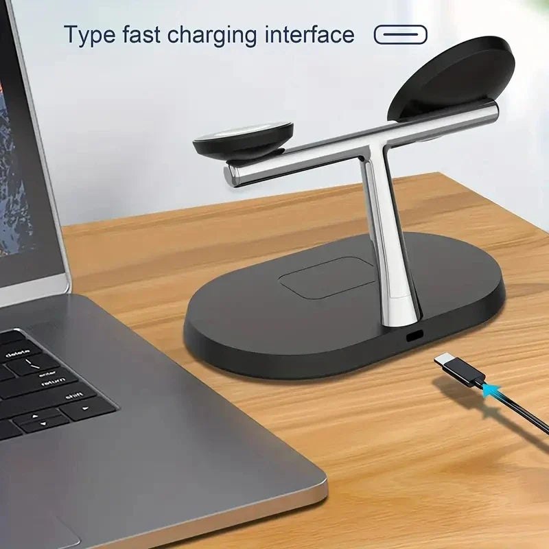 Three-in-one wireless charging stand.