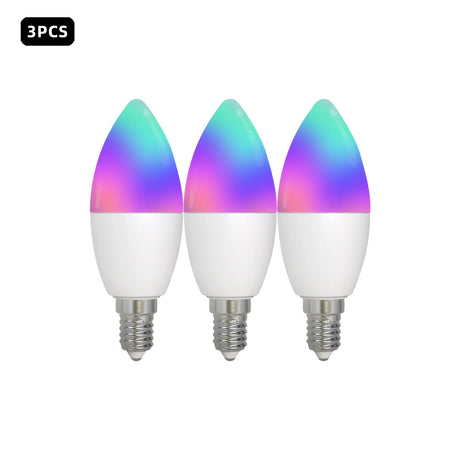 Three color-changing LED candle bulbs.