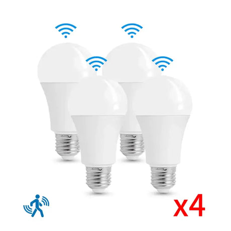 three white light bulbs with wifi on them and a blue dot