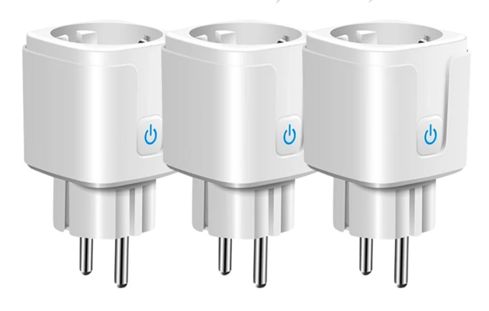 Three white smart plugs.