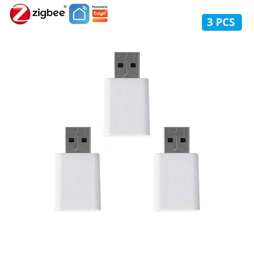 Three white USB adapters.