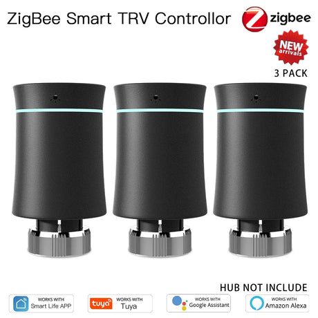 Three ZigBee smart TRV controllers.