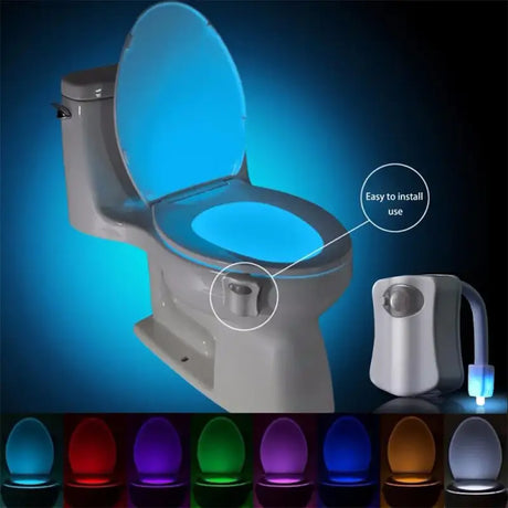 a toilet with a light on it