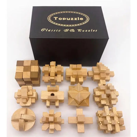 a box of wooden puzzles