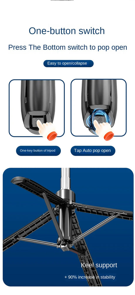 Tripod with one-button switch and keel support.
