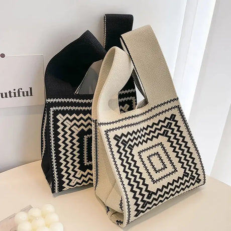 two bags with a black and white pattern