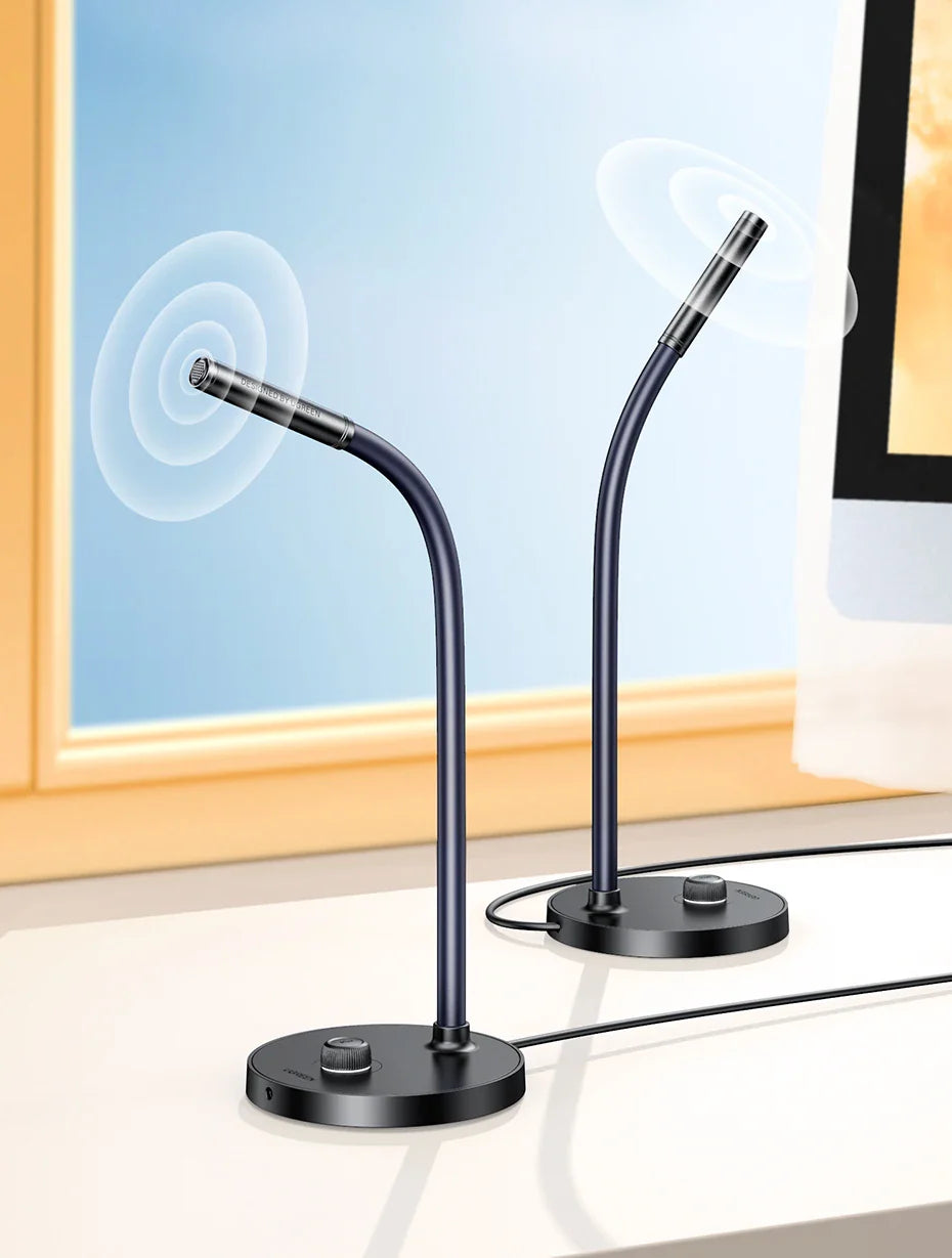 Two black gooseneck microphones.