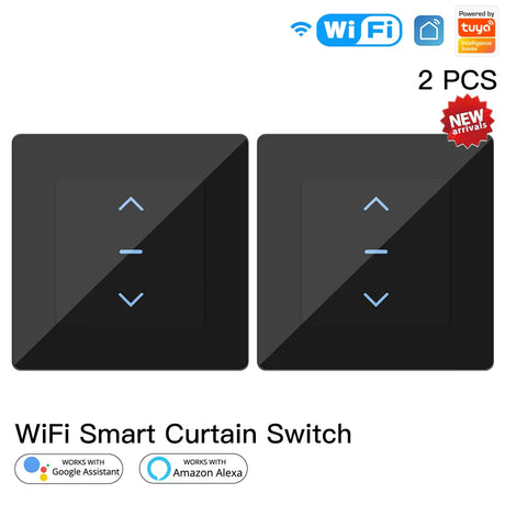 Two black WiFi smart curtain switches.
