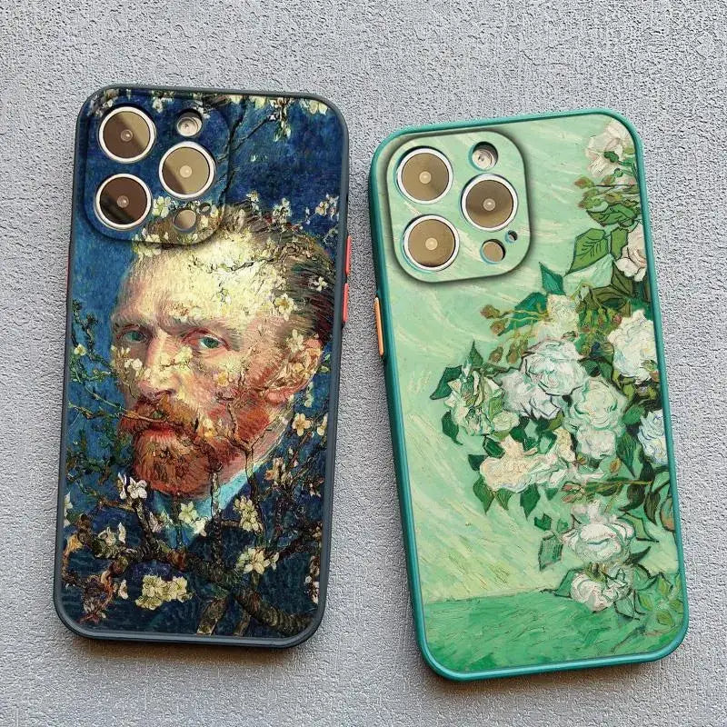 Two cases with paintings on them