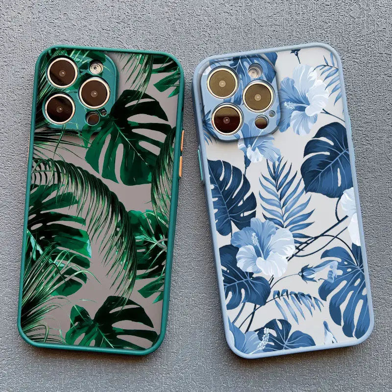 Two cases with tropical print