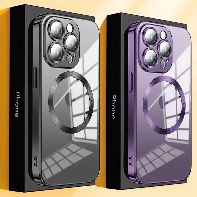 Two different colored cases with a black and purple one