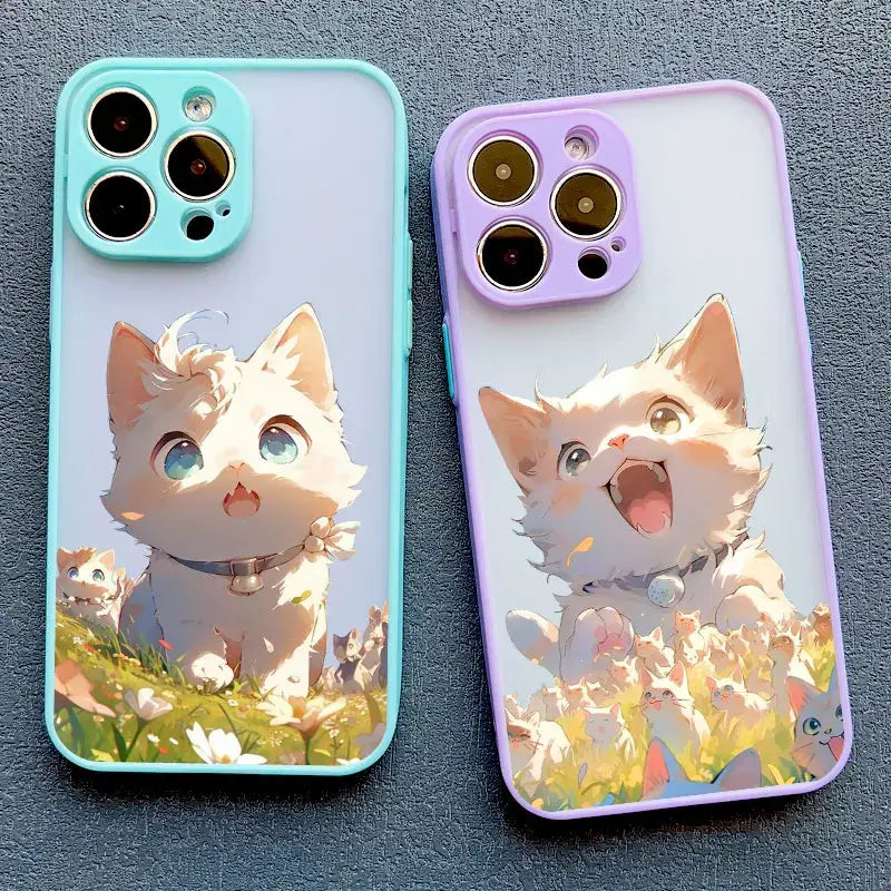 Two iphone cases with a cat and kitten on them