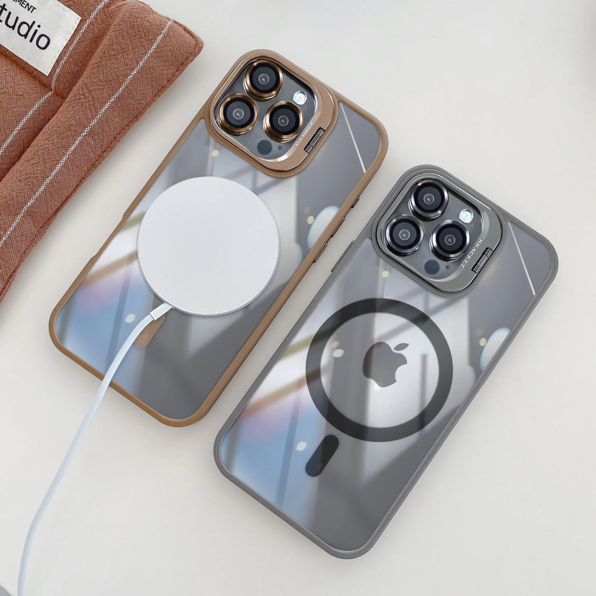 Two iPhone cases with MagSafe charging.