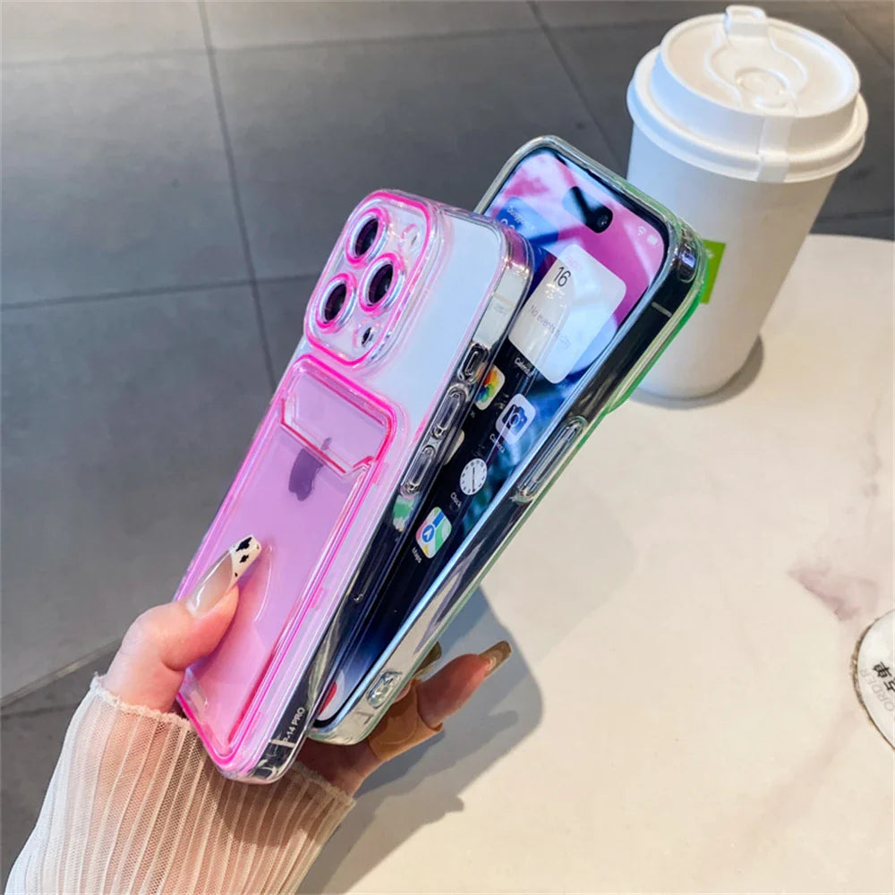 Two iPhones in protective cases.