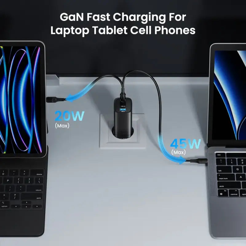 Two laptops with charging ports and a laptop