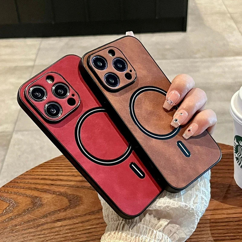 Two leather-backed phone cases.