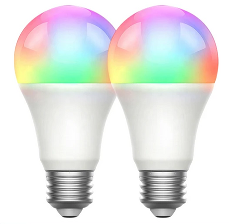 Two color-changing LED light bulbs.