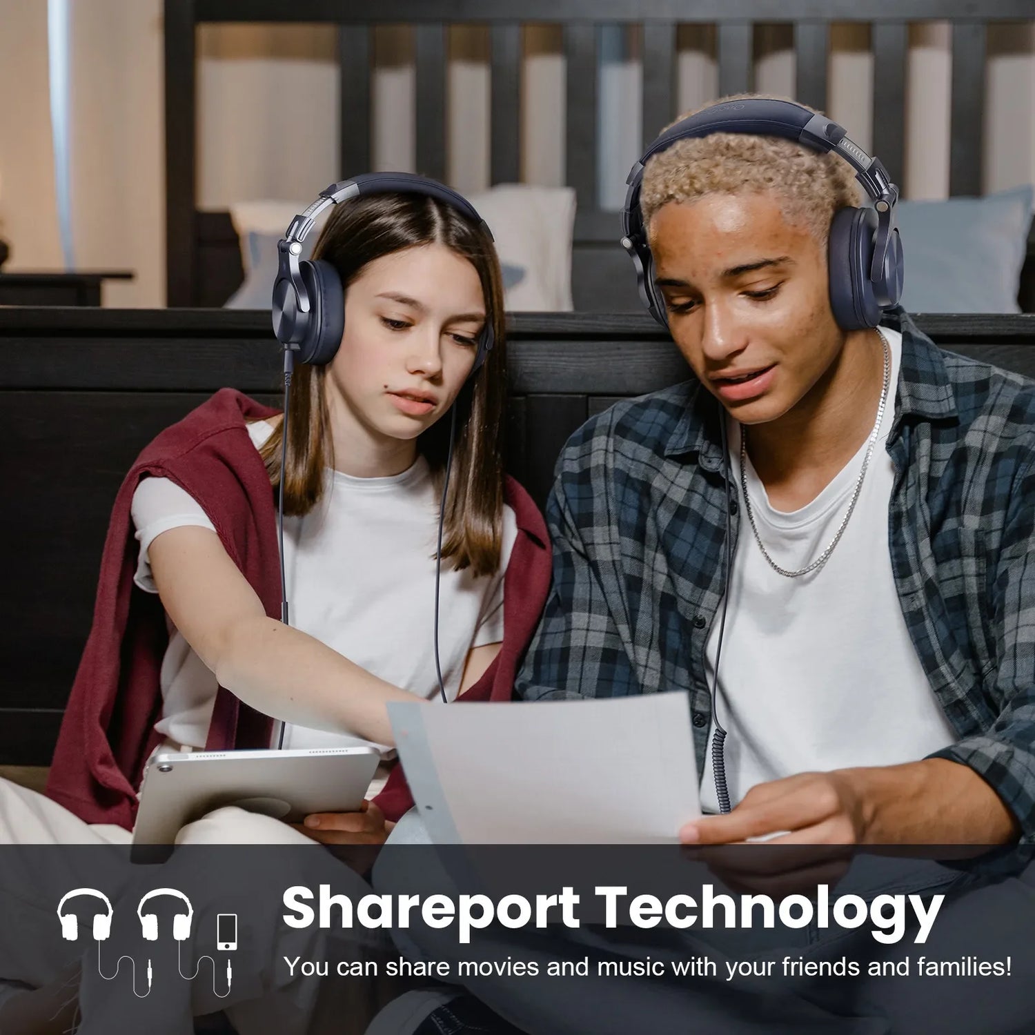 Two people wearing headphones.