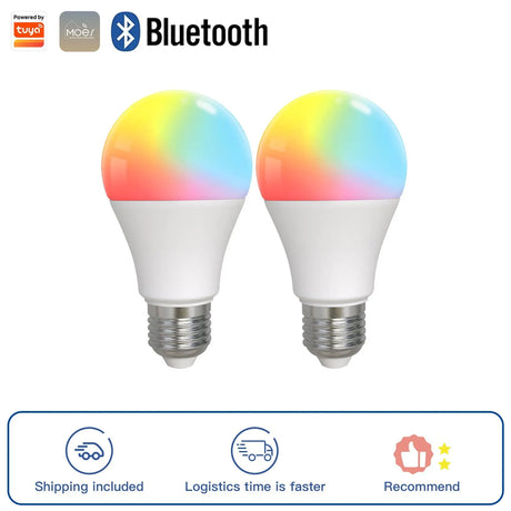 Two color-changing smart light bulbs.