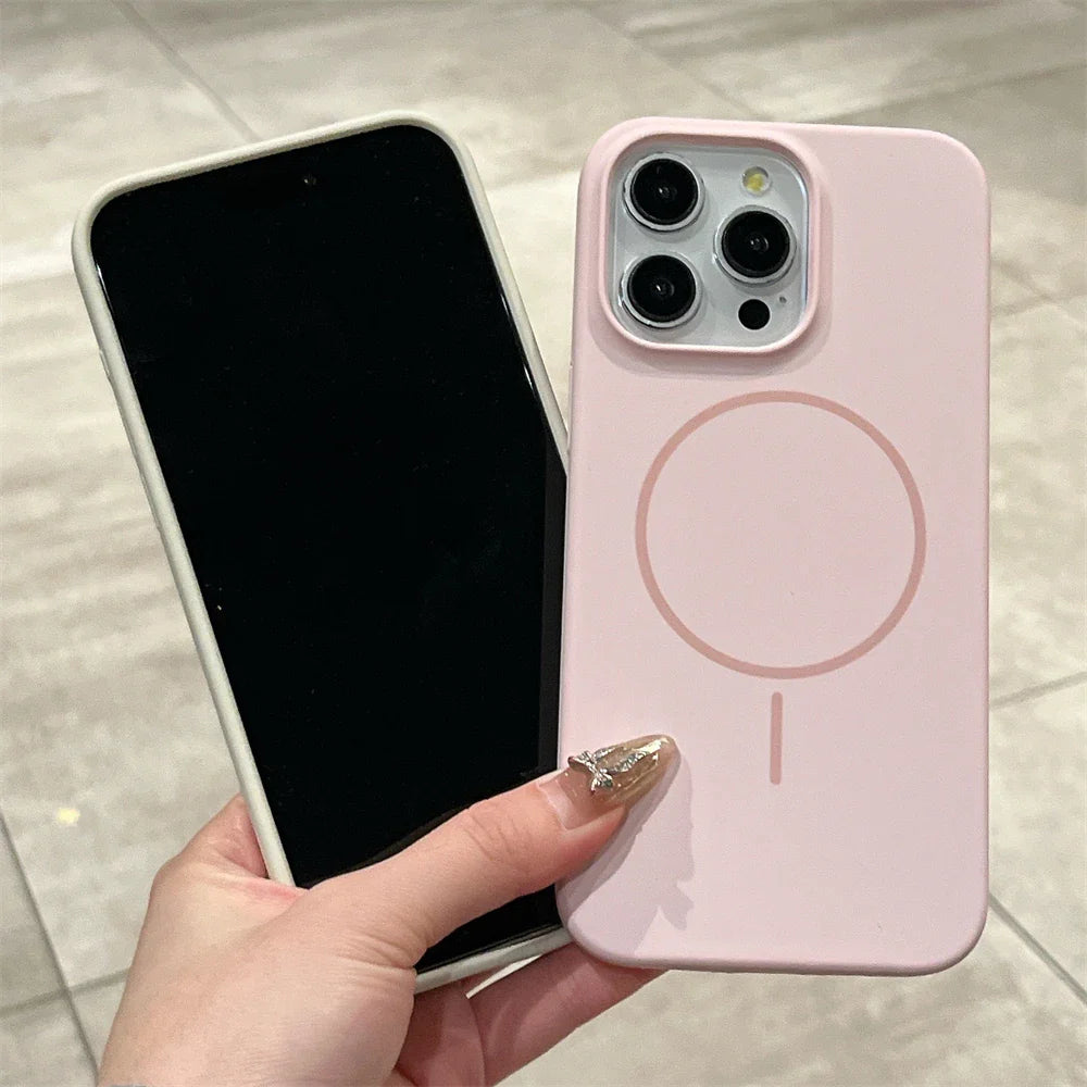 Two smartphones with protective cases.