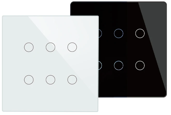 Two square touch-sensitive light switches.